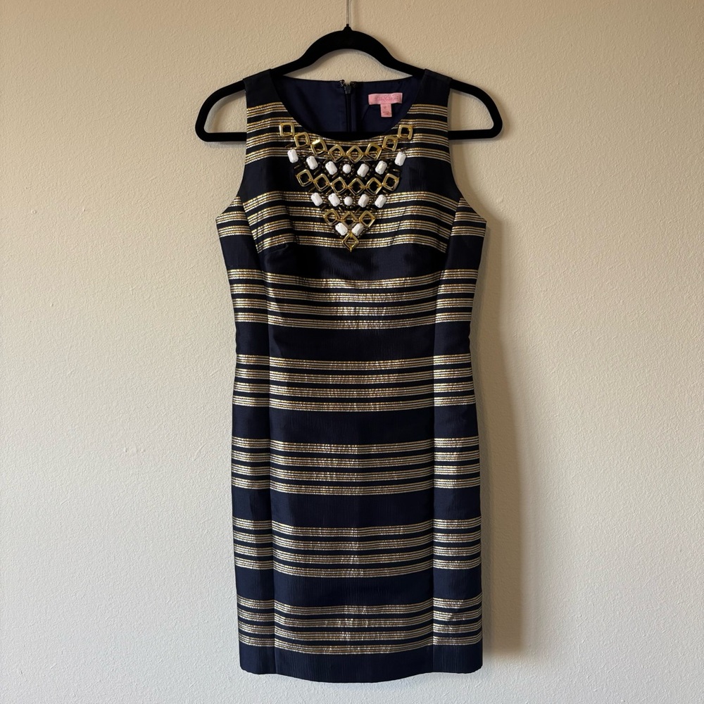 Lilly Pulitzer Navy and Gold Striped Mini Dress
